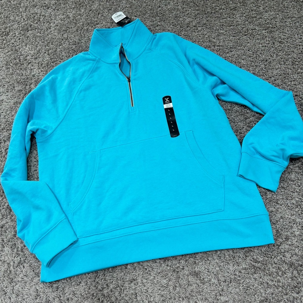 Xersion Mens Lifestyle French Terry 1/4 Zip Popover Blue Large 380983 NEW